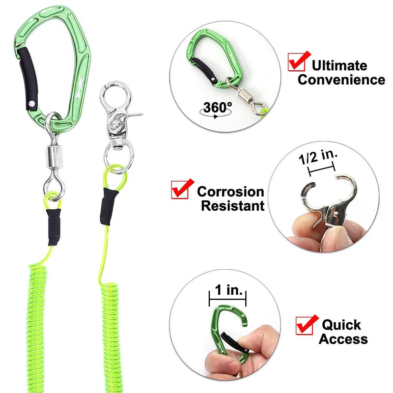 HERCULES M4 Heavy Duty Fishing Lanyard, Coiled Lanyard for Fishing, Rods, Pliers, Boating, Paddles, Kayak Pack of 2 Green, 5.9" - BeesActive Australia