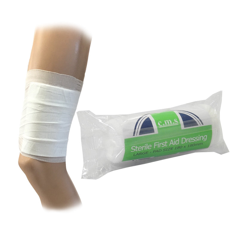 3 x C.M.S Medical Sterile HSE First Aid Large 18x18cm Wound Dressing Bandages L (Pack of 3) - BeesActive Australia