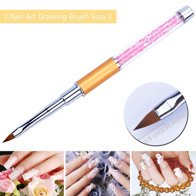 Ycyan 5Pcs UV Gel Nail Art Design Brushes Rhinestone Handle Nail Drawing Painting Carving Liner Pen Brush Set - BeesActive Australia