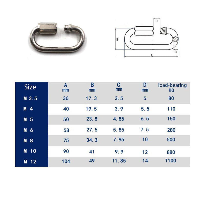 Flomore Lock Quick Link Chain Connector 304 Stainless Steel Screw Lock Carabiner M4 - BeesActive Australia