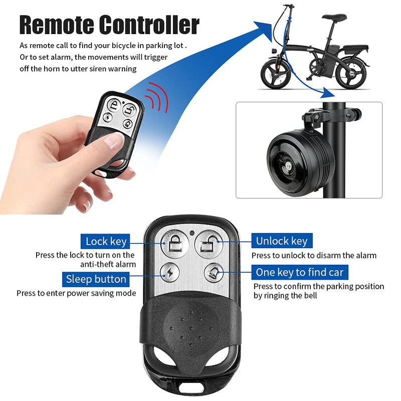 Electric Bike Bell Alarm Horn Waterproof with Remote Controller Anti-Theft Vibration Alarm Bike Horn with USB Rechargeable Function for Mountain Bike | Road Bicycle | Scooters etc - BeesActive Australia