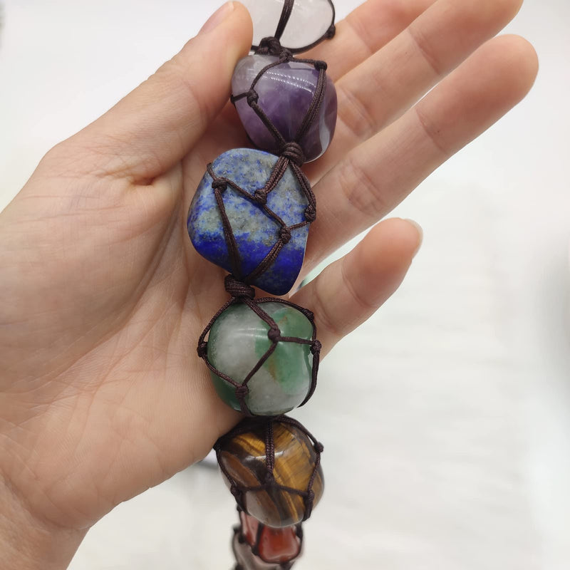 7 Chakras Healing Crystals, Natural Gemstones Spiritual Gifts for Women Polished Tumbled Stones Positive Energy Spiritual Meditation Hanging Ornament/Window Ornament/Feng Shui (Healing Crystals-01) Healing Crystals-01 - BeesActive Australia