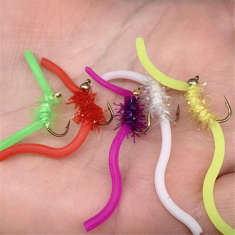 OutdoorFishing Trout Fly Assortment - San Juan Worm Power Bead 1 Dozen Wet Nymph Fly Fishing Flies -20-50Pcs 50Pieces Lot - BeesActive Australia