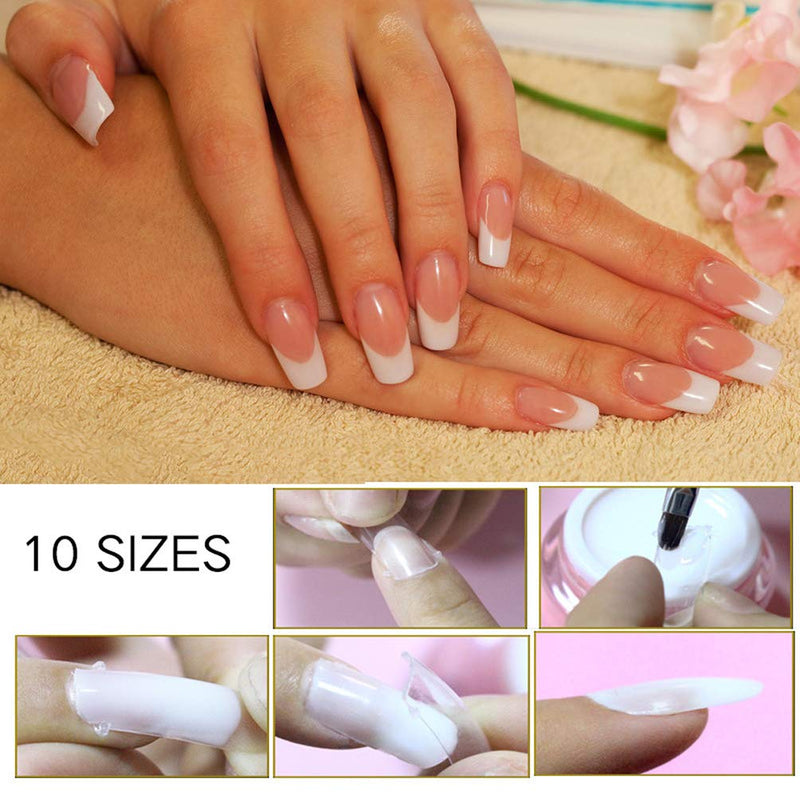 500 Pcs Clear False Nails Tips Lady French Style Acrylic Tip with Case for Nail Salons and DIY Nail Art, 10 Sizes - BeesActive Australia