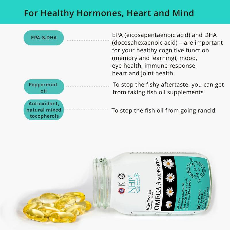 Natural Health Practice Omega 3 Fish Oil Support Supplement (60 Capsules) High Levels of EPA & DHA Softgel Capsules - BeesActive Australia