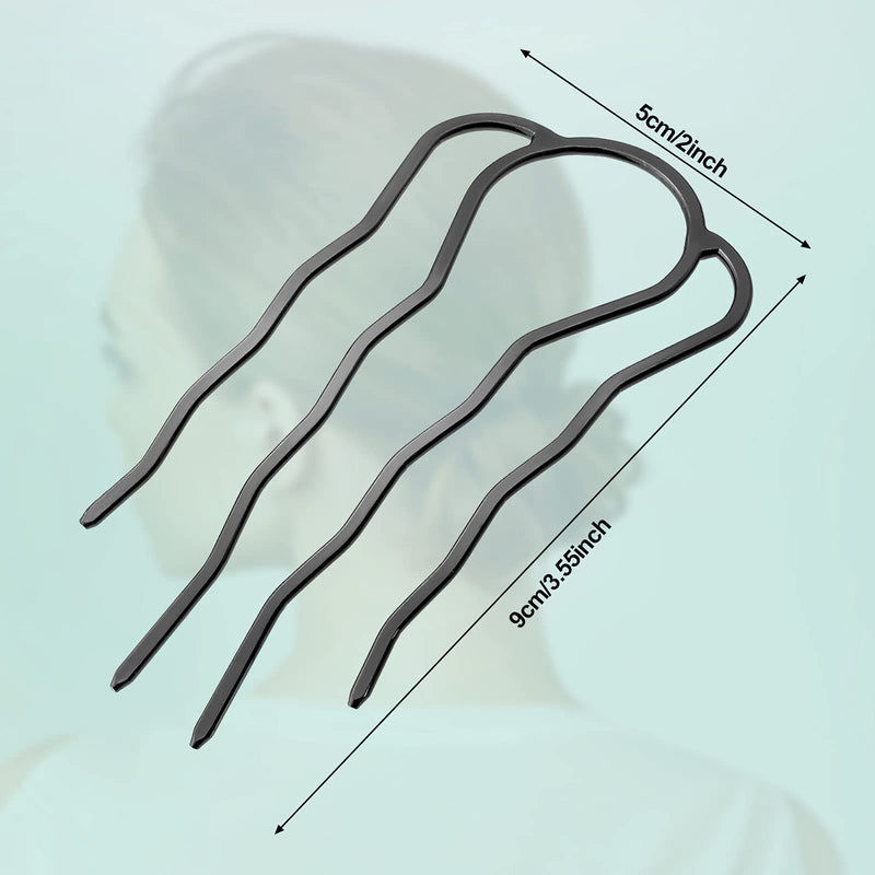 6 Pieces Hair Fork Clip Stick 87 mm Side Hair Comb 4 Prong Hair Updo Bun Hairpin Sticks Alloy Hair Clips Grips for Women Hair Styling Tool Accessories (Black) Black - BeesActive Australia