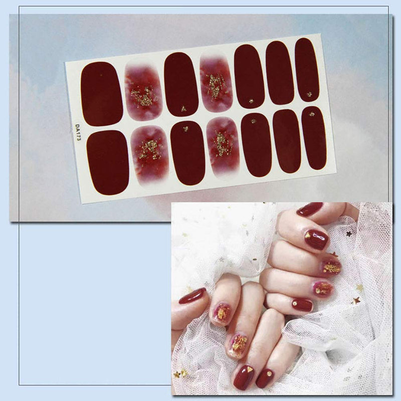 SILPECWEE 6 Sheets Glitter Nail Polish Stickers Decals and 1Pc Nail File Gradient Adhesive Nail Wraps Strips Manicure Accessories - BeesActive Australia