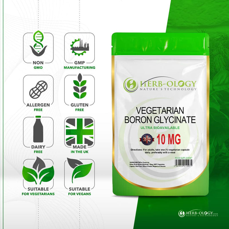 HB Boron Supplement | 90 Vegan Chelated Boron Capsules - 10mg Bioavailable Boron Glycinate per Serving | Non-GMO, Gluten & Allergen Free | Manufactured in The UK 90 Count (Pack of 1) - BeesActive Australia