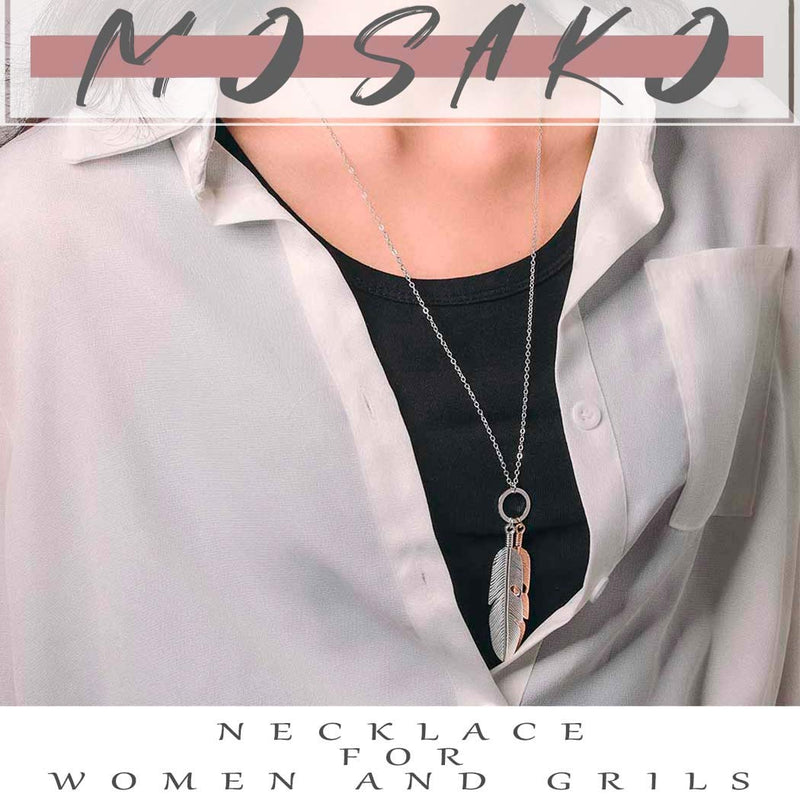 Mosako Boho Feather Necklaces Silver Necklace Chain Long Pendant Sweater Accessories Delicate Dainty Necklaces Jewelry for Women and Girls - BeesActive Australia