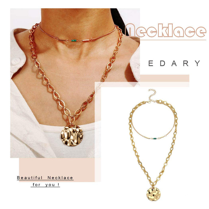 Edary Double Layered Necklace Gold Sequins Pendant Beaded Necklace Jewelry Accessories for Women and Girls. - BeesActive Australia