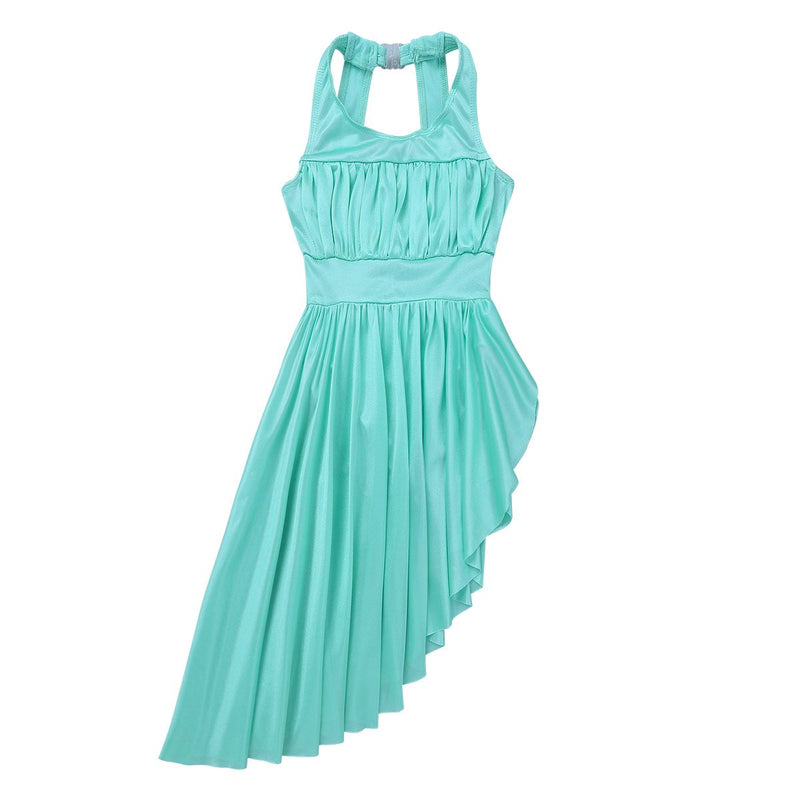 [AUSTRALIA] - Aislor Kids Girls Halter Neck Cutout Back Irregular Hem Ballet Dance Gymnastic Leotard Dress Lyrical Dance Costumes Mint Green 12-14 