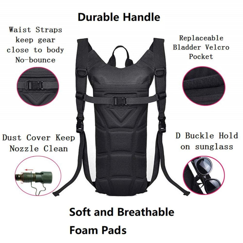 ATBP Military 3L Hydration Pack Reservoir Water Bladder Daypack Camel Backpack Hydration Pack with Water Bladder,Lightweight,BPA Free,for Running Cycling Hiking Black (3L) - BeesActive Australia