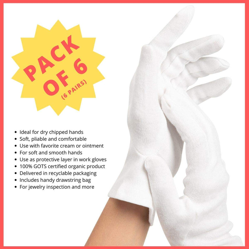 100% Organic Cotton Moisturizing Eczema Gloves for Dry Sensitive Skin - 6 Pairs - BeesActive Australia
