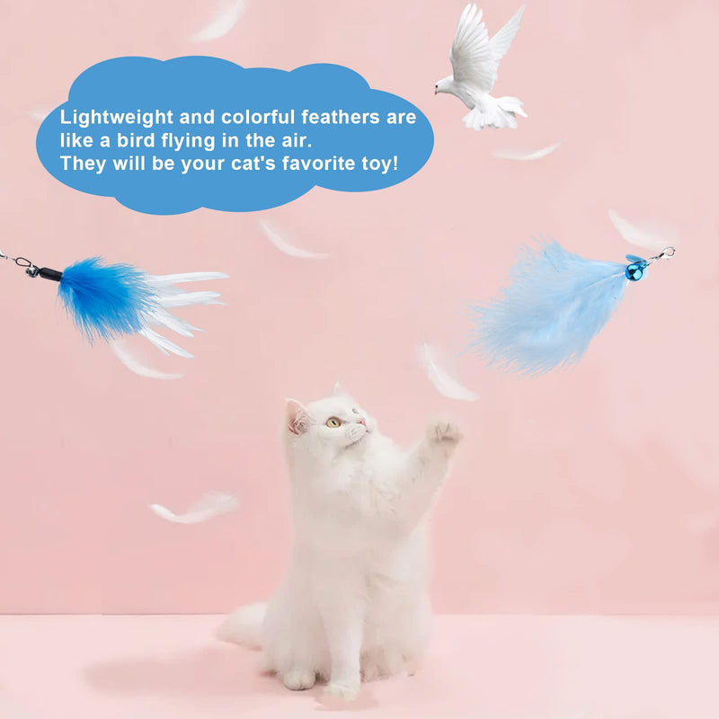 Cat Wand Toy for Indoor Cats 6PCS Fairy Feather Cat Toys with Retractable Fishing Pole Replaceable Feather Attachments Dragonfly Tassel Worm with Bells Cat String Kitten Toy Gift BLUE - BeesActive Australia
