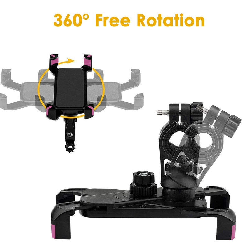 QMEET Bike Phone Mount 360°Rotation,Universal Motorcycle Handlebar Mount Bicycle Phone Holder for iPhone 12，12 Pro Max，11，11 Pro Max,S9,S10 and More 3.5"-6.8" Cellphone(Black Pink) Black Pink - BeesActive Australia