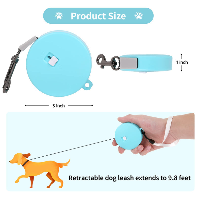 Retractable Dog Leash for Small and Medium Dogs Cats up to 22lbs with 9.8ft Anti-Pull Strong Nylon Tape, Hands Free, Mini Portable and Lightweight Walking Leash with Wrist Strap, One-Hand Brake, Tangle Free Blue - BeesActive Australia