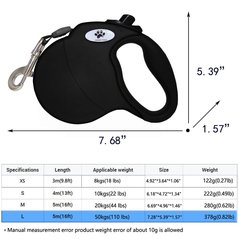 CROWN PAWS Heavy Duty Retractable Dog Leash with Anti-Slip Handle;Tangle-Free, Strong Nylon Tape Large black - BeesActive Australia