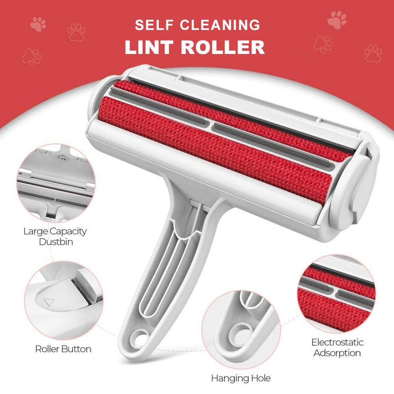 Pet Hair Remover Roller Tool - Reusable Dog & Cat Fur Tool with Self-Cleaning Base - Animal Fuzz and Lint Removal - Great for Bedding, Couch, Carpet, Car Seats, Furniture - Red, White (1124584) - BeesActive Australia