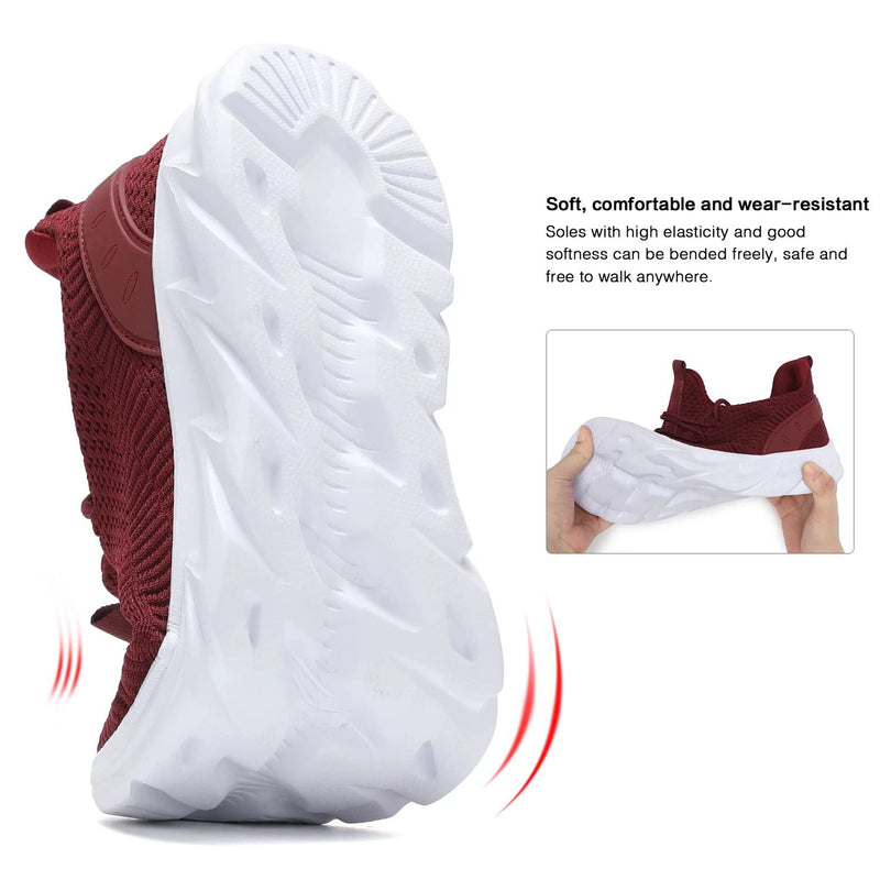 Mens Running Shoes Slip-on Walking Sneakers Lightweight Breathable Casual Soft Sole Comfort Gym Work Trainers 10 Red - BeesActive Australia