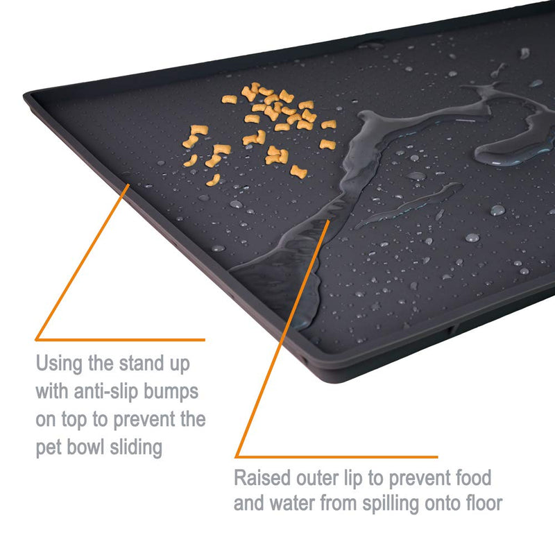 Gosmol Dog Food Mat XL (24"x16") or L (20"x13") – 0.5 inch Raised Edge Waterproof Pet Dog Food Tray, Washable Dog Bowl Mat, Nonslip Pet Dog Feeding Mat, Silicone Dog Placemat for Floors XL - 24x16x0.5 inch Black - BeesActive Australia