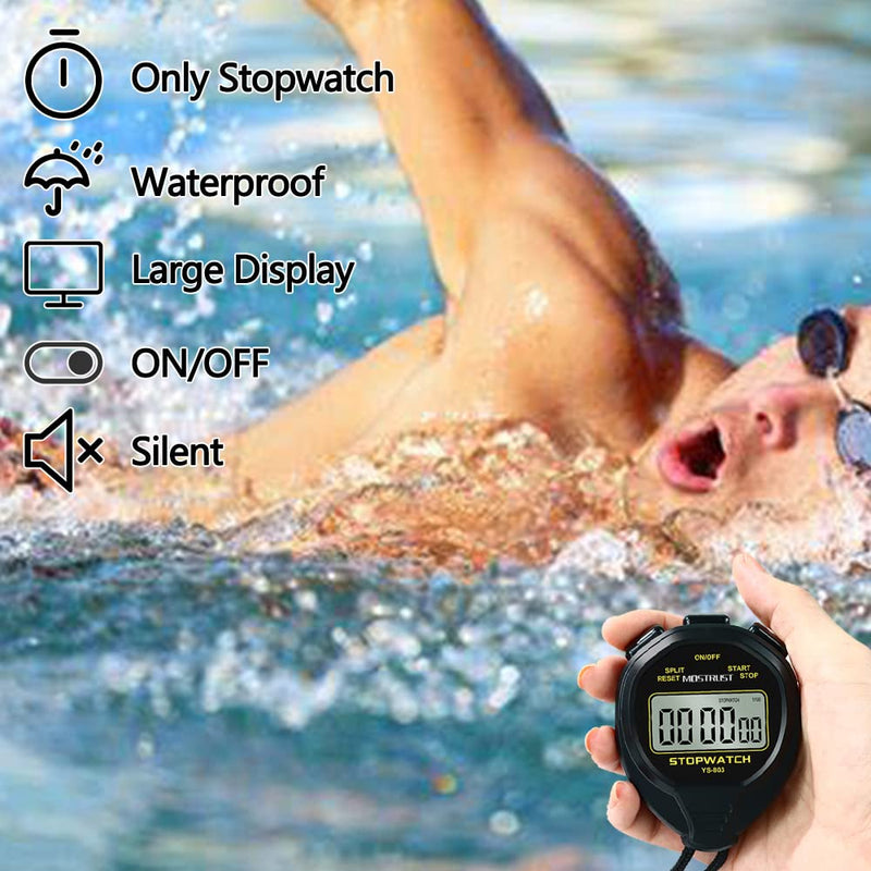MOSTRUST Digital Waterproof Stopwatch, No Bells, No Clock, Simple Basic Operation, Silent, ON/Off, Large Display for Swimming Running Training Kids Coaches Referees Teachers (Yellow) Yellow - BeesActive Australia