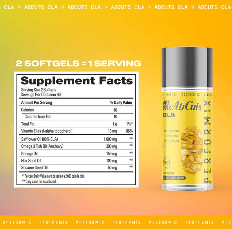 PERFORMIX SST Ab Cuts CLA - 80 Soft Gels - for Men & Women, Non-Stimulant - Contains CLA, Omega 3, Flaxseed Oil and Vitamin E - Easy-to-Swallow (2-Pack) - BeesActive Australia