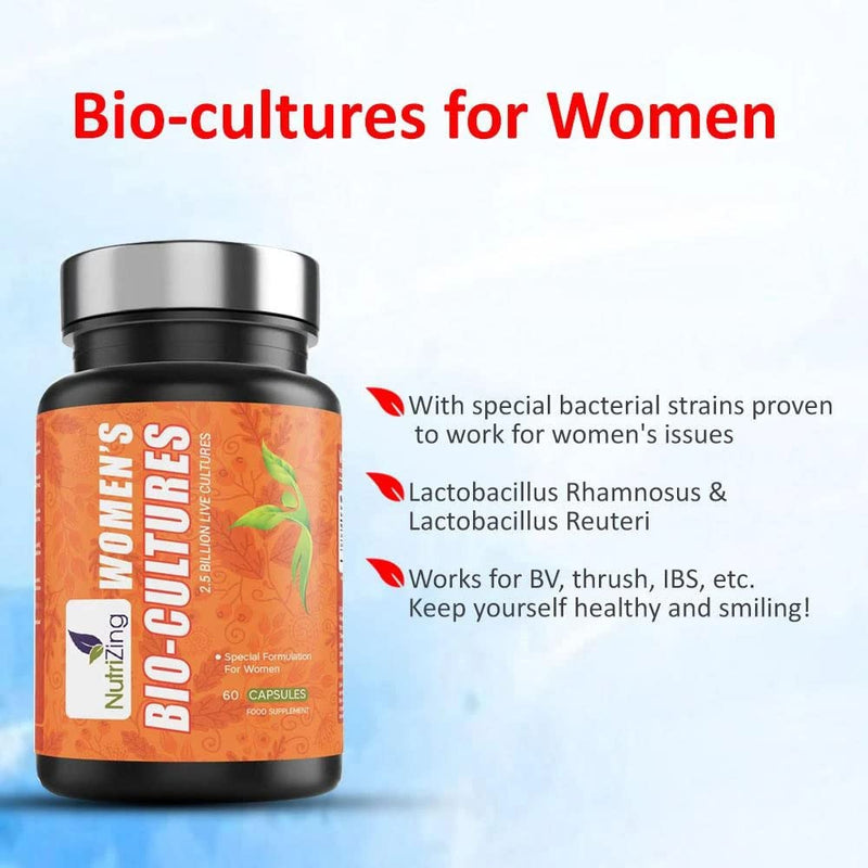 Live Cultures for Women. Nutritionist Formulated Special Bacterial Strains - Lactobacillus Reuteri and Lactobacillus Rhamnosus. Vegan & No Dairy. 2.5 Billion CFUs per Capsule by NutriZing - BeesActive Australia