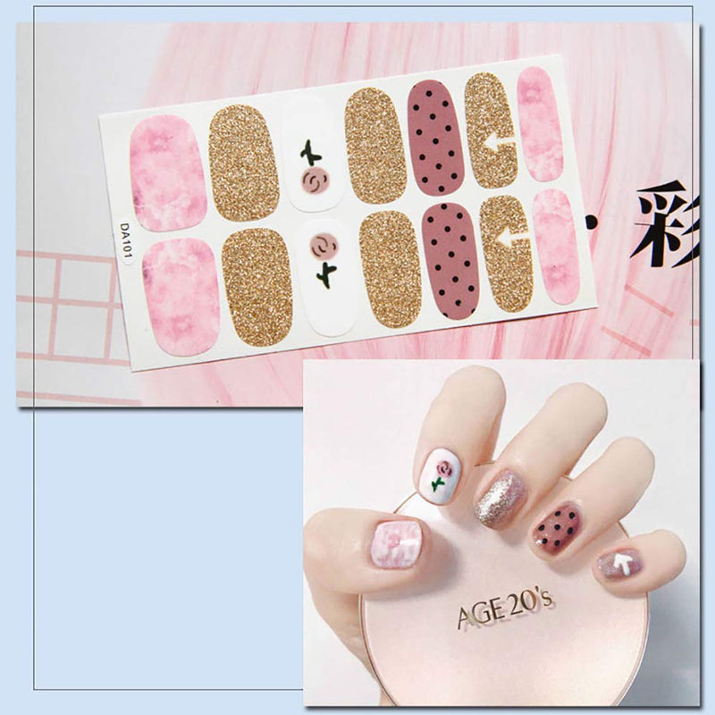 SILPECWEE 6 Sheets Nail Polish Strips Sticker and 1Pc Nail File Glitter Sequins Adhesive Nail Art Decals Wraps Manicure Kit for Women - BeesActive Australia