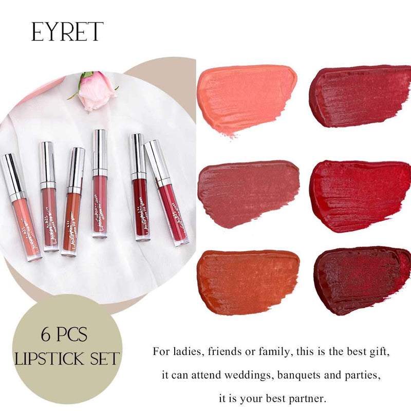 Eyret Matte Waterproof Liquid Lipstick Set Nude High-Pigments Superstay Lip Gloss Set Red Long-lasting Velvety Lipcolor Set Valentines Day Gift Box for Women and Girls(6 Pcs) - BeesActive Australia