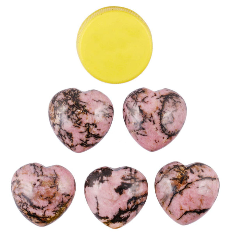 mookaitedecor 4pcs 25mm Natural Rhodonite Heart Shaped Crystal Decorative Worry Stones, Healing Crystal Gift Set, Love Heart Quartz Crystal Pocket Tumblestone Chakra Reiki Desk Decor 1 inch long Pink & Black - BeesActive Australia
