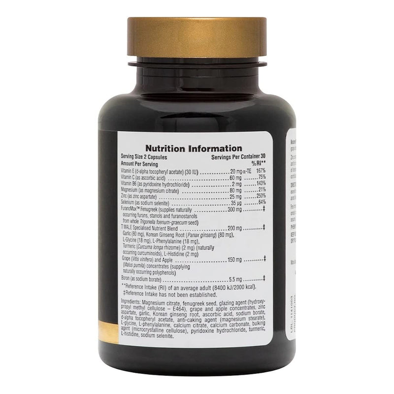 NaturesPlus T-Male Capsules - Herbal Complex and Zinc Supplement for Men Energy and Stamina - Vegan, Gluten Free - 60 Capsules - BeesActive Australia