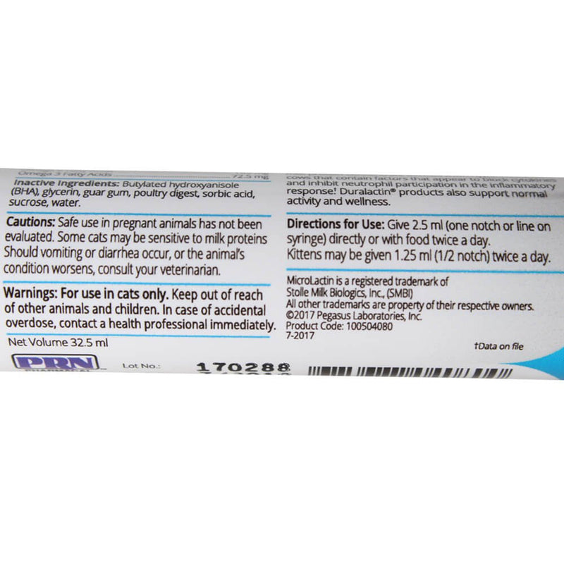 PRN Pharmacal Duralactin Feline L-lysine Paste for Cats - Supports Feline Joint, Respiratory, & Ocular Health - Natural Chicken-Flavored Paste to Help Manage Inflammation - 32.5mL Syringe - BeesActive Australia
