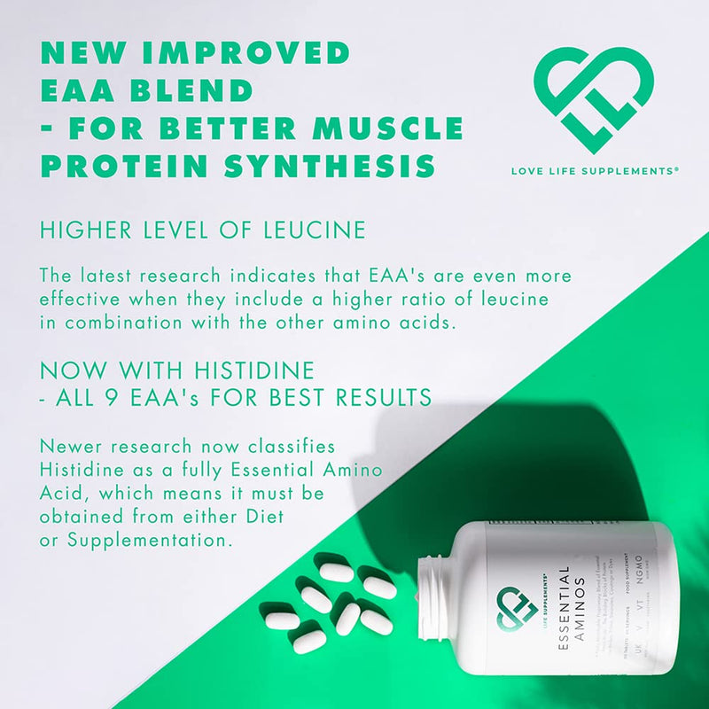 Essential Amino Acids by LLS - All 9 EAA Amino Acids with All 3 BCAA's Plus 6 More EAA's Necessary to Build and Repair Muscle | Perfect Pre Workout | 300 Tablets / 60 Servings | 5-10g per Serving | Made in UK Under GMP License | New Formula - Increased... - BeesActive Australia