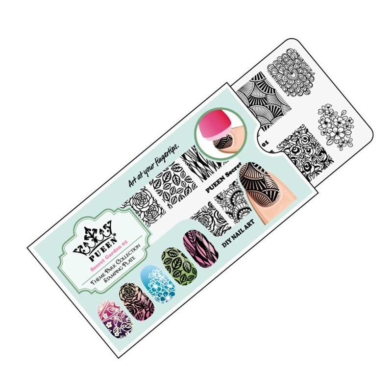 PUEEN Nail Art Stamping Plate - Secret Garden 01 - Theme Park Collection 125x65mm Unique Nailart Polish Stamping Manicure Image Plates Accessories Kit - BH000712 - BeesActive Australia