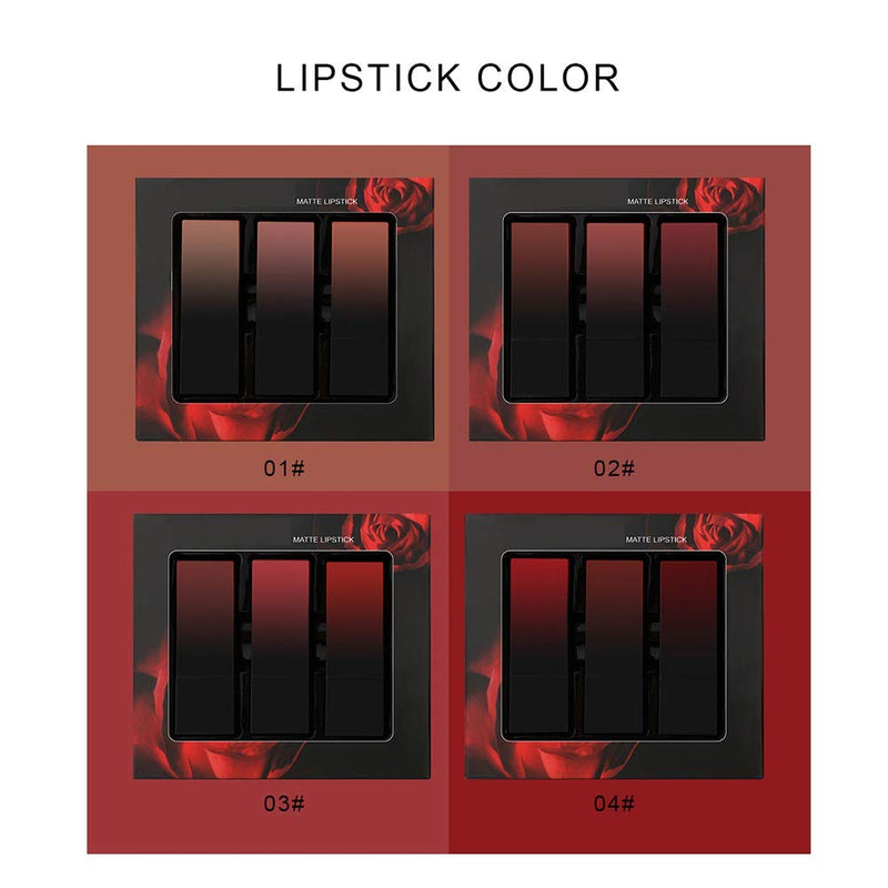 Fashion888 Three Sets Of Gradient Lipstick Velvet Matte Lipstick Bean Paste Color With Gift Package D - BeesActive Australia