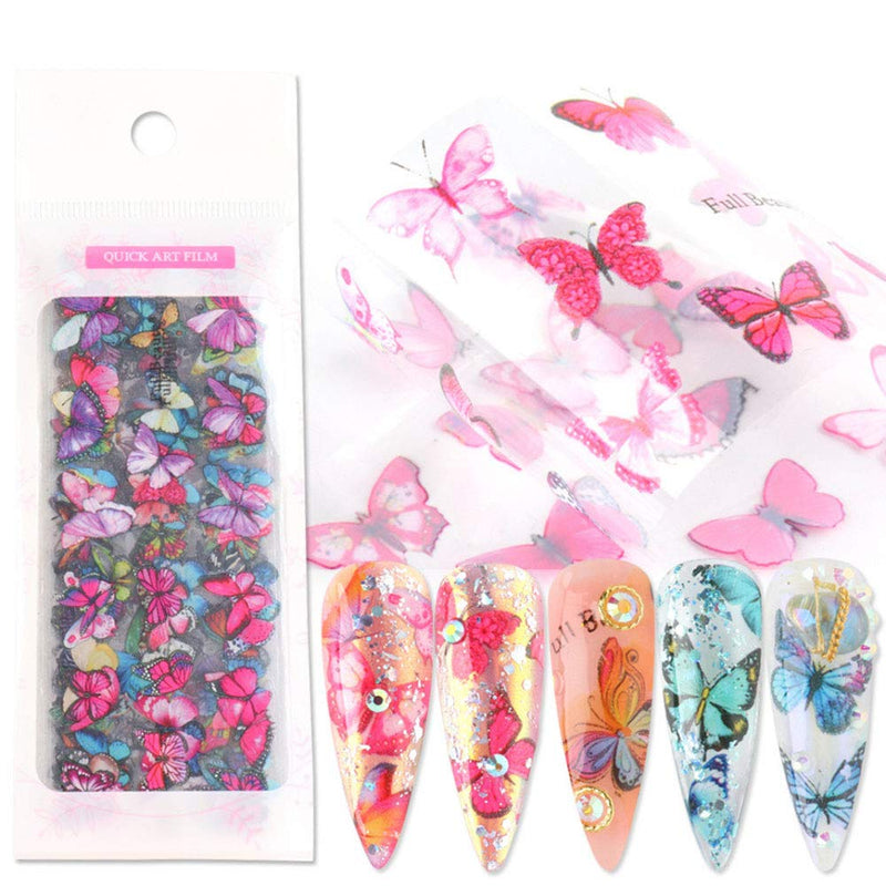Butterfly Nail Foil Transfer Stickers Colorful Butterflies Nail Starry Paper Designs Nail Art Decals Supplies Charms Decoration for Women Nail Acrylic DIY Manicure Tips - BeesActive Australia