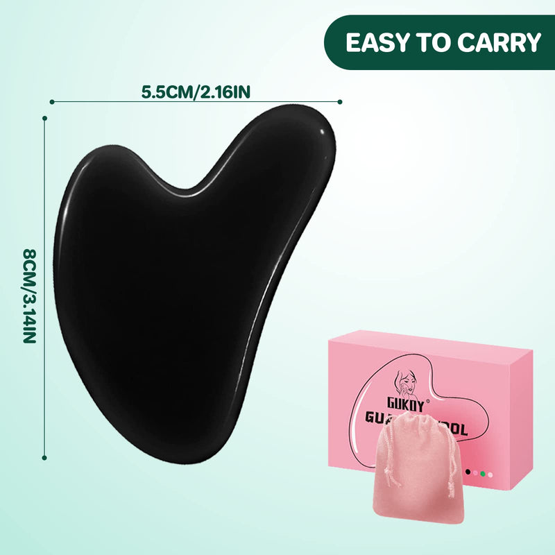 Gua Sha Tool Guasha Massage Tool 100% Natural Jade Stone for Face Care, Relieve Wrinkle Eye Puffiness Treatment, Back Spa (Black) Black - BeesActive Australia