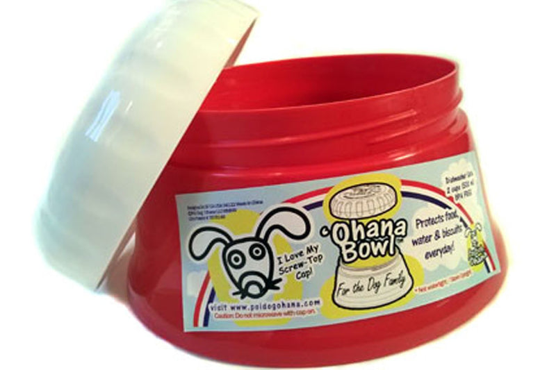 Travel Dog Bowl with a Screw Top Lid - 'Ohana Bowl - Holds 2 Cups of Food Red - BeesActive Australia