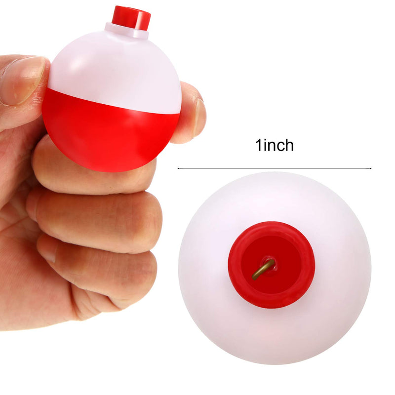 [AUSTRALIA] - Fishing Float 1 Inch Fishing Float Push Button Snap-on Floats Red and White Bobber Fishing Tackle, 20 Packs 