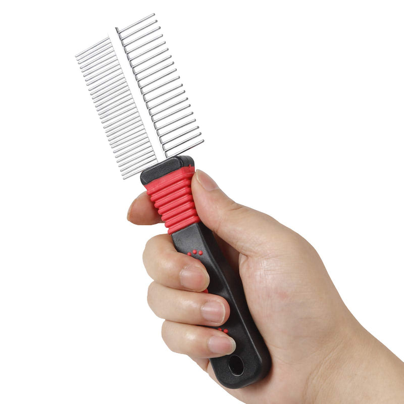Metal Dog Combs for Grooming Shedding Dematting Stainless Wide Tooth for Long and Short Hair Deshedding Tools Greyhound Siberian Husky Gifts Hair Brush Small and Large Dogs Cats Undercoat Supplies - BeesActive Australia