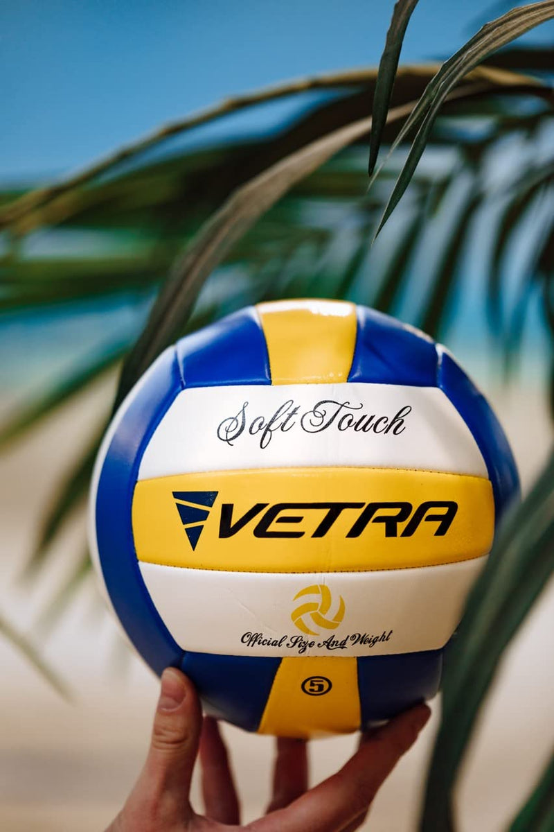 VETRA Volleyball Soft Touch Volley Ball Official Size 5 Outdoor Indoor Beach Gym Game Ball New Yellow/Blue/White - BeesActive Australia