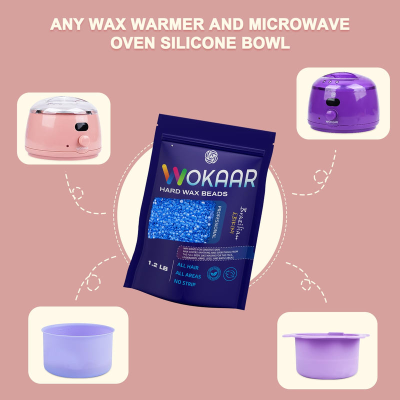 Wokaar NEW 1.2lb Hard Wax Beads Bag- Removes Hair Easily- Chamomile Hypoallergenic Wax Beans for Sensitive Skin- Peel-Off Wax- No Strips Needed blue - BeesActive Australia