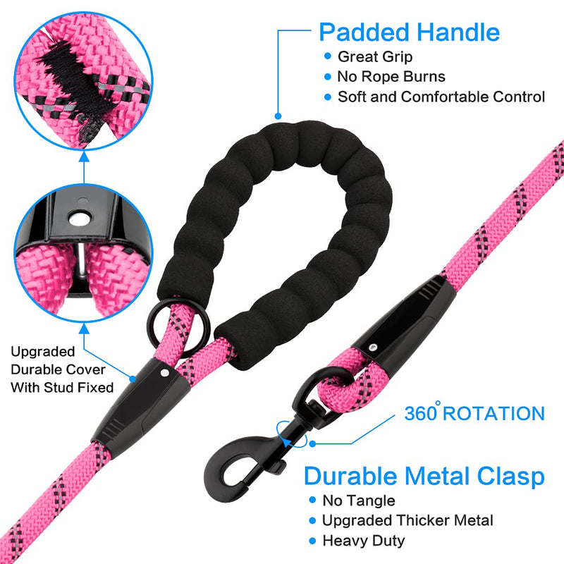 Plutus Pet Long Rope Dog Leash, with Comfortable Padded Handle, Reflective Nylon Heavy Duty Rope Leash, 15FT 20FT 30FT Dog Training Leash for Small Medium Large Dogs 2/5"x30' PINK - BeesActive Australia