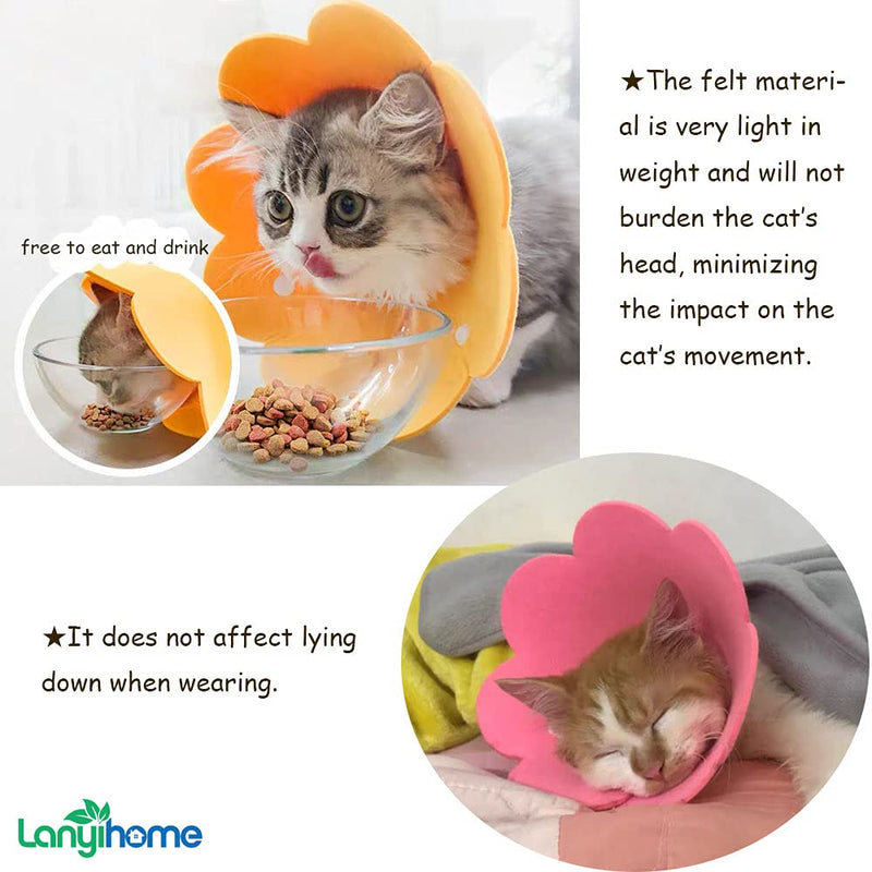 Lanyihome Cat Recovery Collar - Cute Flower Neck Cat Cones After Surgery, Adjustable Cat E Collar, Surgery Recovery Elizabethan Collars for Kitten Cats Puppy Rabbits, Pack of 2 Medium Yellow+Pink - BeesActive Australia