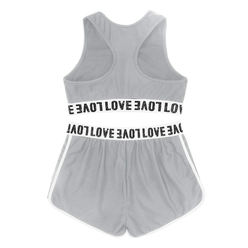 ranrann Girls 2PCS Ballet Dance Outfits Team Uniform Gymnastic Crop Top with Booty Shorts Active Sports Set Grey 12 - BeesActive Australia