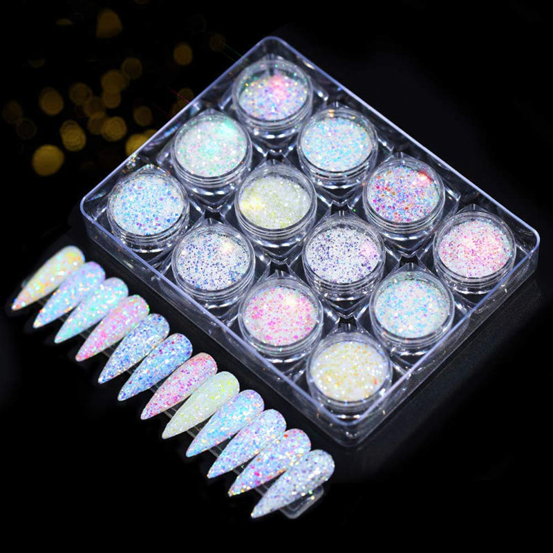 Skyvan Holographic Powder Set- 24 Jars Flashing Crystal Sequins, Glitter Aurora Chameleon Powder Manicure Pigment For Nail Art Glitter - BeesActive Australia