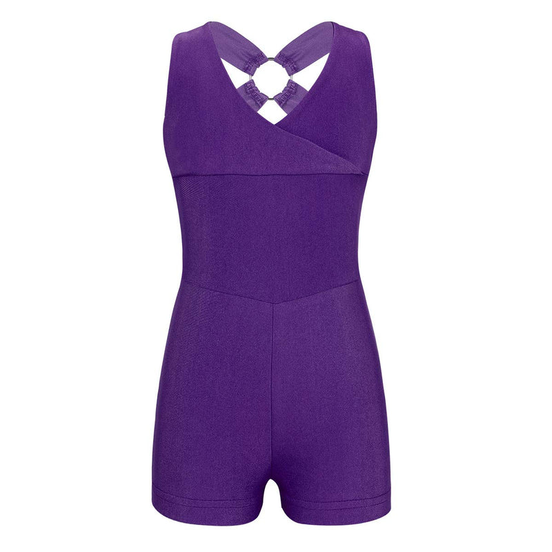 [AUSTRALIA] - inlzdz Kids Girls Sleeveless V-Neck Criss Cross Back Leotard Ballet Dance Gymnastic Sports Jumpsuit Bodysuit Purple 4-5 