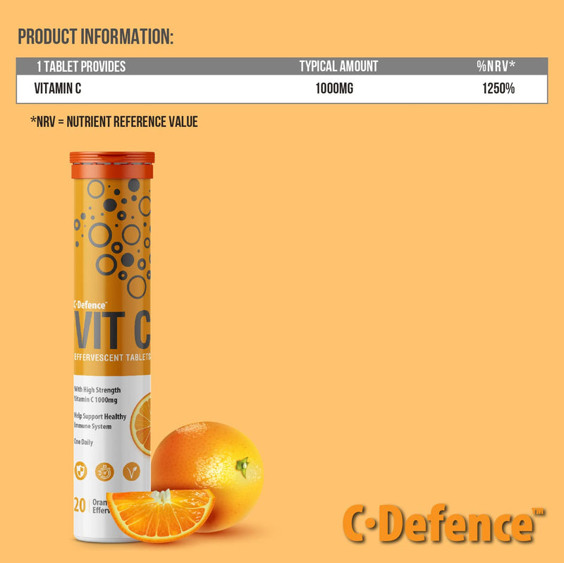 High Strength Drinkable Vitamin C 1000mg - VIT C Supplement - Contributes to The Maintenance of a Normal Immune System - Vitamin C Drink Orange Flavour - 20 Tablet Tube (Pack of 2) 20 Count (Pack of 2) - BeesActive Australia