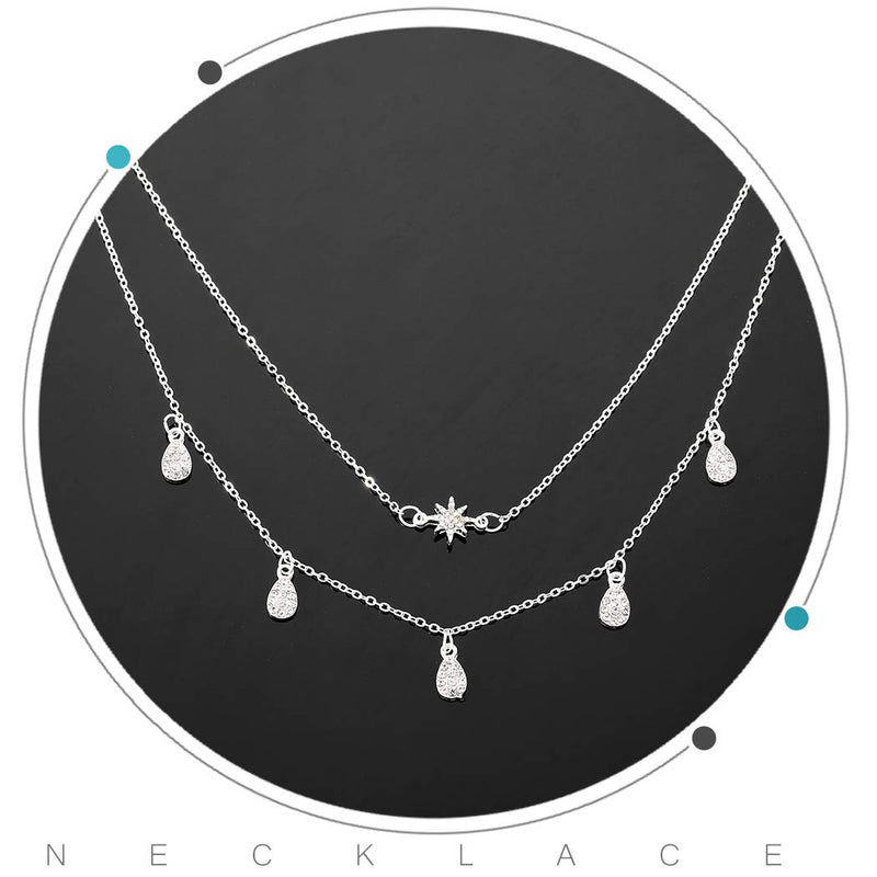 Edary Boho Crystal Tassel Necklace Star Pendant Drop Water Necklaces for Women and Girls. (Silver) Silver - BeesActive Australia