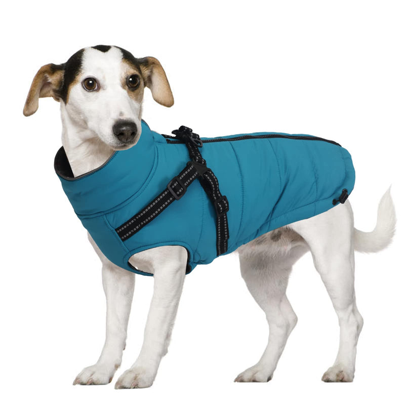 Geyecete Winter Warm Coat Waterproof Dog Winter Jacket with Harness Traction Belt,Pet Outdoor Jacket Dog Autumn and Winter Clothes for Medium, Small Dog Blue - BeesActive Australia